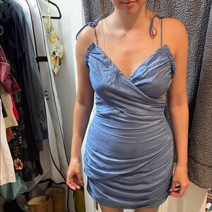 Elegant Blue Ruched Dress